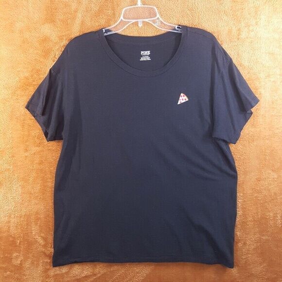 VICTORIAS SECRET PINK Womens Top Large Black Pullover Oversized Pizza College - Picture 1 of 7